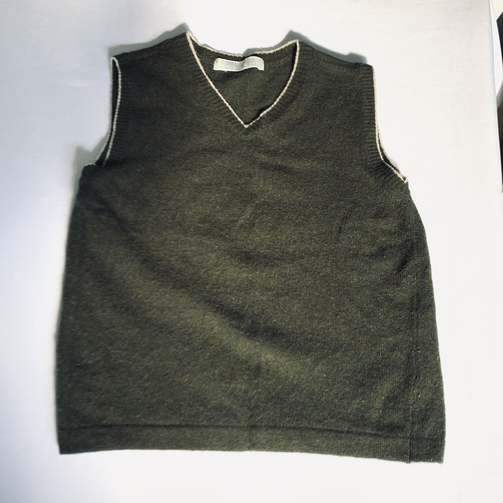 Zara Sweater Vest Boys 6 Green Wool Blend VNeck Classic‎ Knit Spain Preppy  Warm